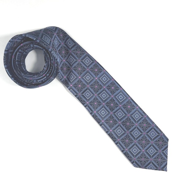 Ermenegildo Zegna Silk Tie Navy Blue Geometric Floral Lux Made in Italy NWT $165